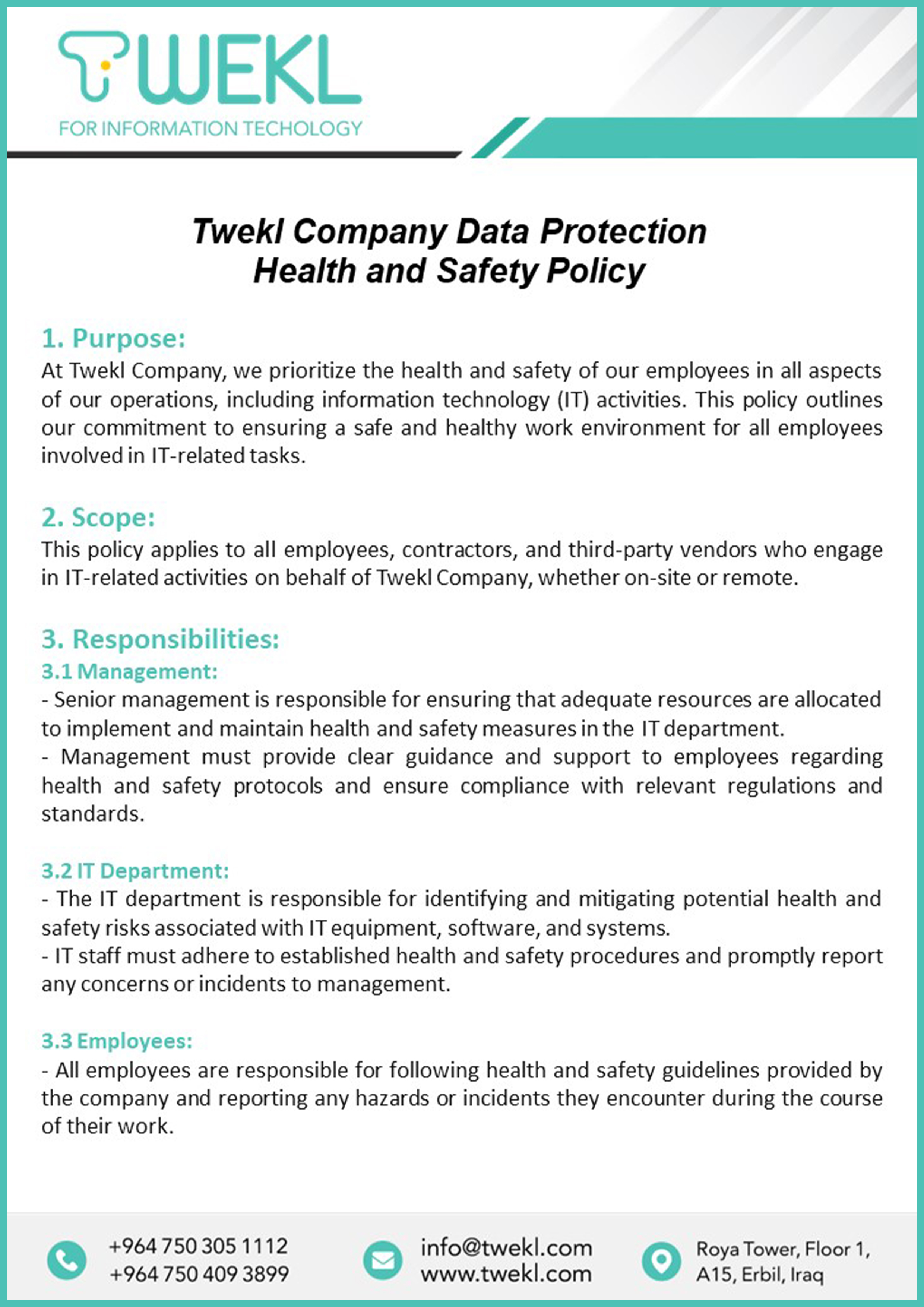 Data Protection Health and Safety Policy